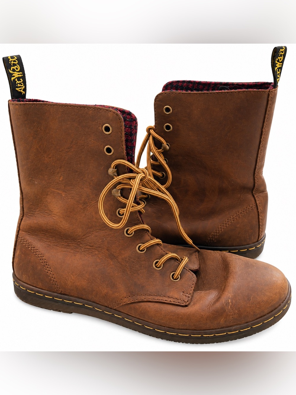 Dr Martens Tehani Women 10 Brown Leather Plaid Lined Boots AirWair